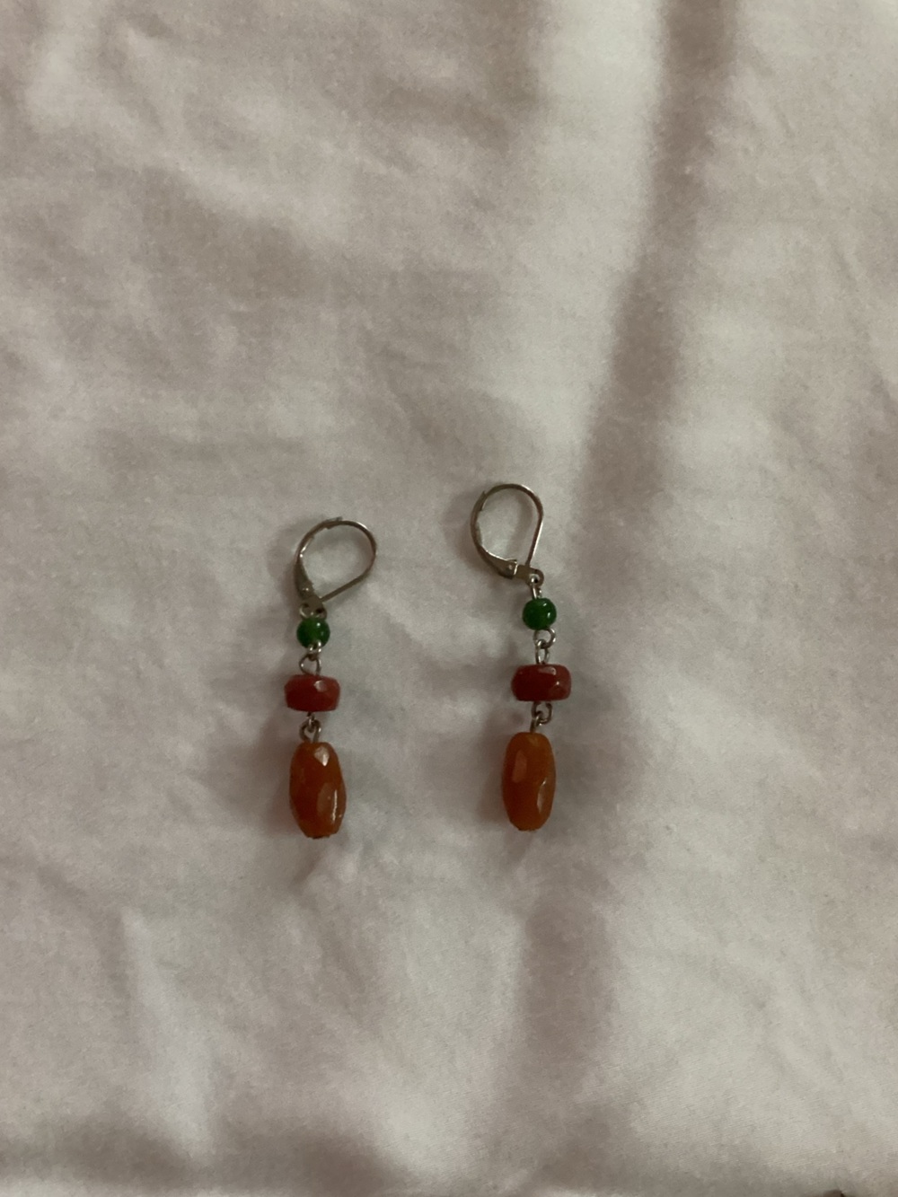 Green and Amber Bead Drop Earrings - Unbranded